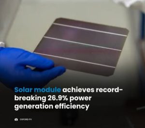 Solar module achieves record-breaking 26.9% power generation efficiency