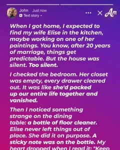 My Wife Ended Our 20-Year Marriage Overnight — All She Left Was a Bottle of Floor Cleaner with a Note