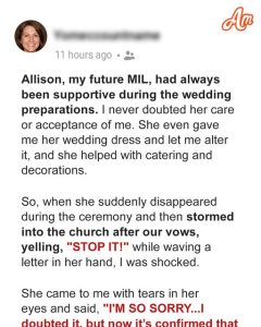 My Future MIL Stormed Into the Church on Our Wedding Day, Waving a Letter and Objecting to Our Marriage